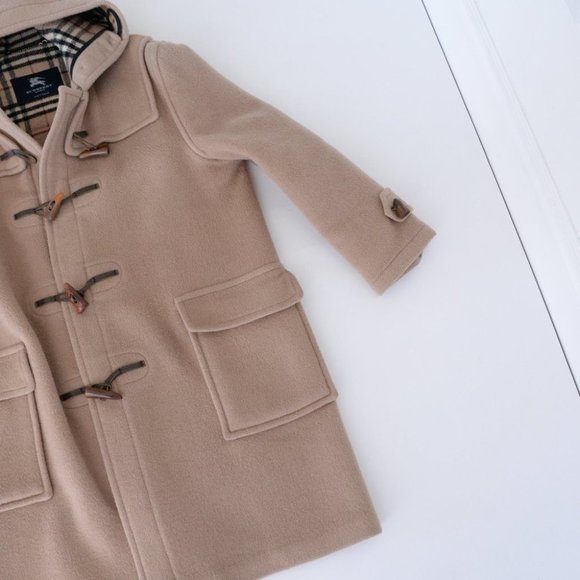 Burberry 100% Wool Beige Duffle Toggle Button Peacoat with Hood Winter Coat - Picture 6 of 16
